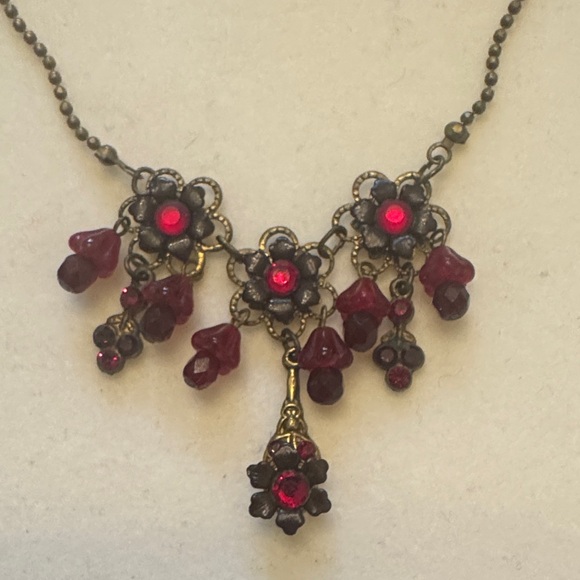 Michal Negrin Red and Gold Floral Necklace - Picture 2 of 3